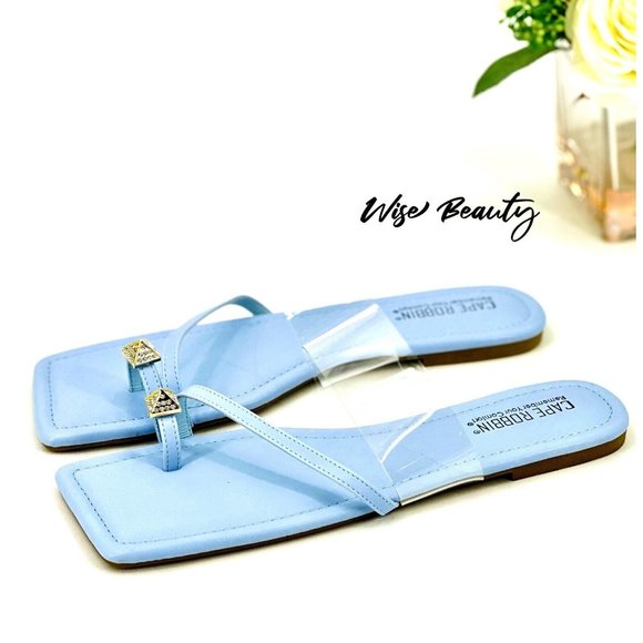 CAPE ROBBIN Women’s Toe Ring Slide Sandal Size 9 Shoe Blue Clear Gold NEW - Picture 6 of 6